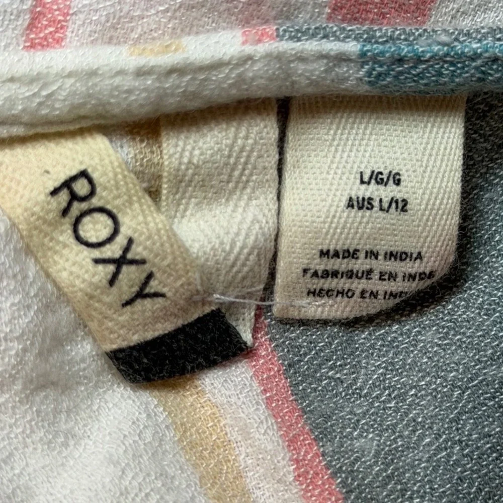 Roxy Womens Striped Button Front Maxi Dress Pink Teal Cotton Blend Large
